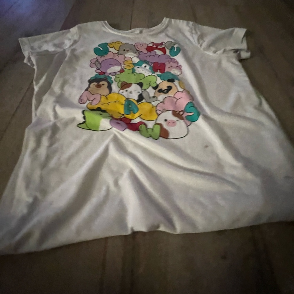 White Short Sleeve Graphic Tee with Colorful Cartoon Print